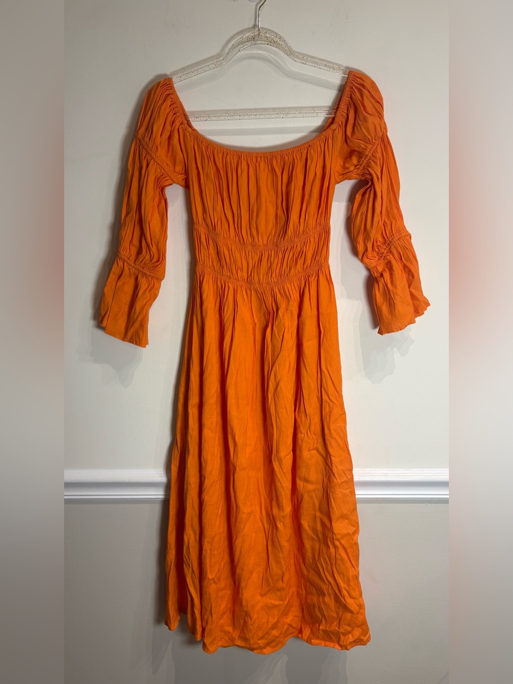 Cult Gaia Stella Off the Shoulder Smocked Midi Dress Sunburst Orange NWT Size XS - Picture 5 of 8